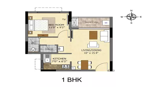 Purva Aerocity 1 BHK Floor Plan